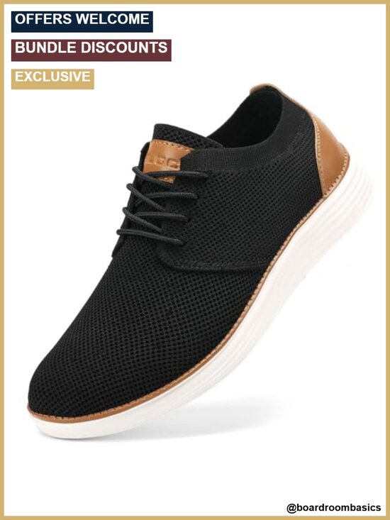 PU Leather & Knit Oxfords Dress Sneakers Lightweight Casual Business Shoes